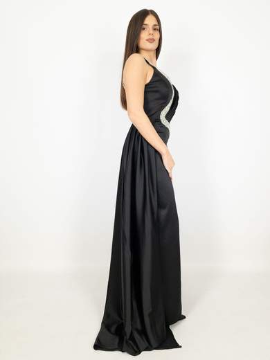 ROMEO GIGLI Abito Lungo Elegante in Raso con Spacco e Strass 4530