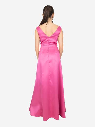 Long taffeta evening dress with ruffle and stole