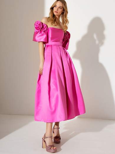 ALLURE Abito Longuette Cerimonia Elegante Donna Scollo Cuore Taffeta