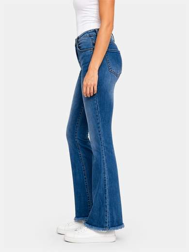 Fringed Cropped Flare Stretch Jeans 3D-1356