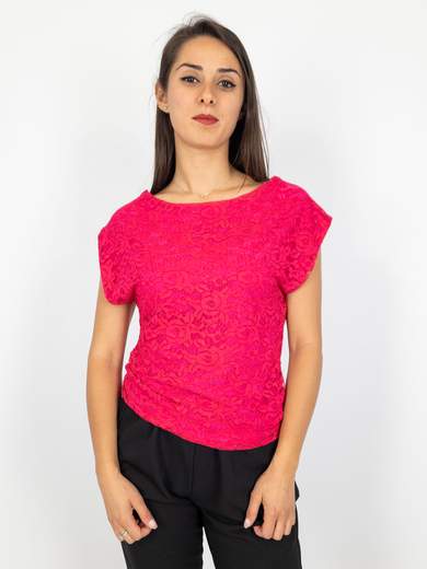 Bucle Blusa In Pizzo Donna Maniche Corte Scese Con Lo Scollo A Barca