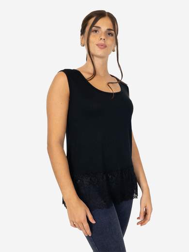 STRABELLO Canotta Donna Spalla Larga con Bordo in Pizzo Oversize CAN-06