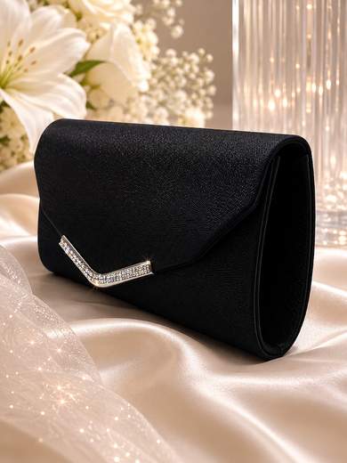 MICHELLE MOON Pochette Nera da Cerimonia Elegante con Dettaglio Strass e Catenella KX1084-NERO
