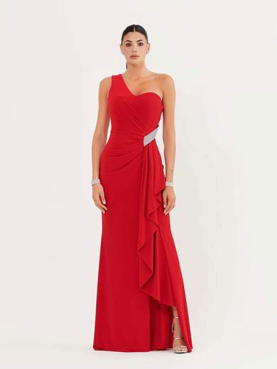 JEAN CRYÒ Vestito Cerimonia Elegante Lungo Monospalla con Spacco e Stras