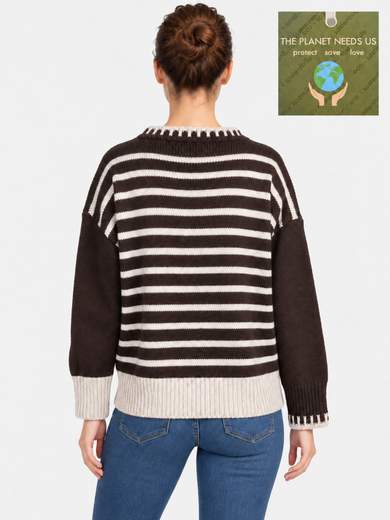 Wool Blend Crew Neck Sweater with Intarsia