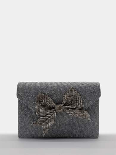 Pochette Argento Glitterata da Cerimonia con Fiocco di Strass HL3499-ARGENTO
