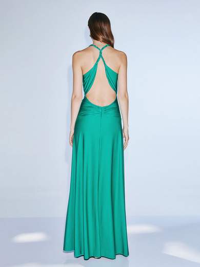 TWINS Abito Lungo Scivolato in Raso Elasticizzato con Scollo Americana Intrecciato t4884