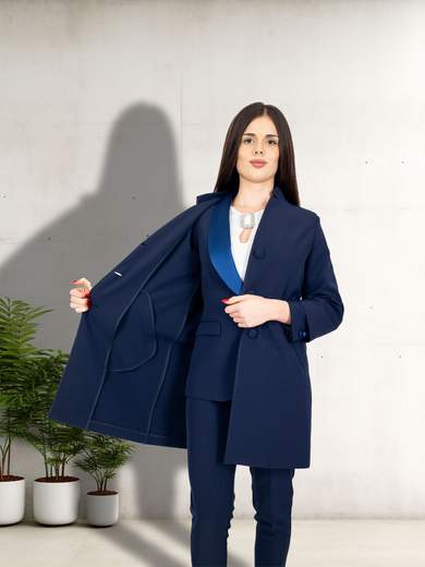 NORMEET Spolverino Donna Elegante Cerimonia Blu Tre Bottoni