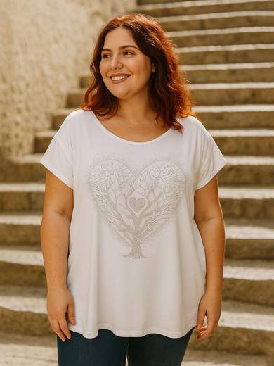 Curvy Girl Curvy viscose T-shirt with rhinestone print – Sizes 46-52 19053-F