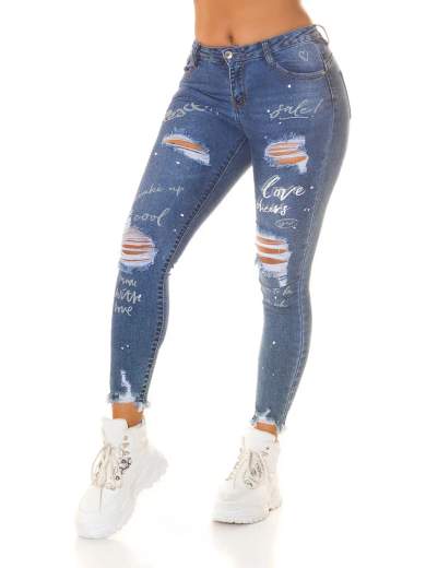 Jeans Skinny Samira con Scritte e Strappi Effetto Used