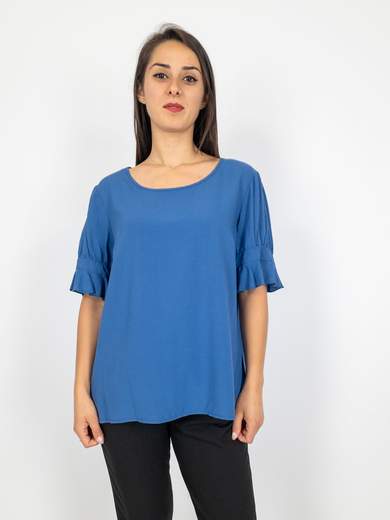 CARMEN Blusa Maniche Corte Donna Estiva A Girocollo In Viscosa E Cotone