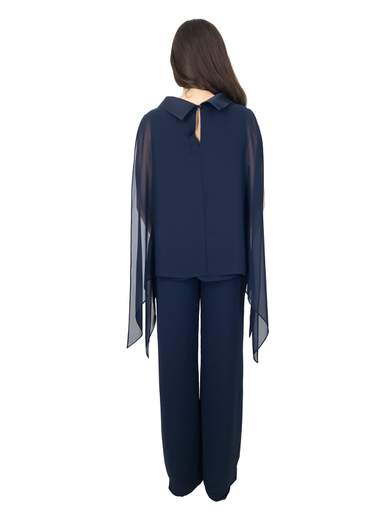 Bianca Brandi Completo Donna Elegante in Chiffon con Casacca Effetto Mantella e Pantalone Morbido 29578