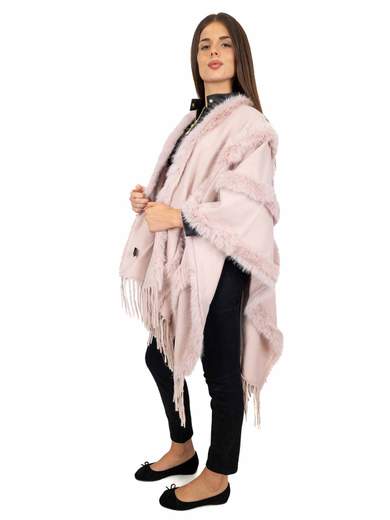 STRABELLO Mantella Donna Elegante Con Pelliccia Ecologica E Frange