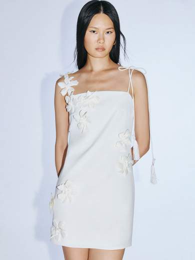 Abito Corto Bianco con Fiori 3D per Sposa t4894w