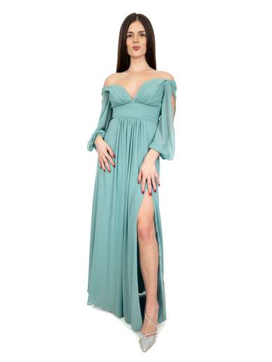 Bianca Brandi Abito Lungo Cerimonia Elegante Stile Impero Per Damigella Con Spacco