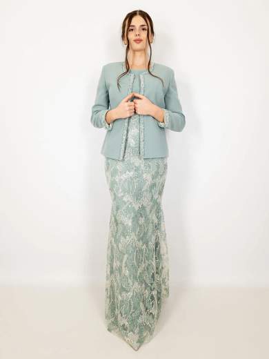 Abito lungo da cerimonia a sirena con giacca