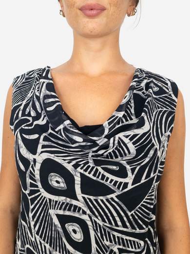 Women’s Sleeveless Top in Viscose with Draped Neckline