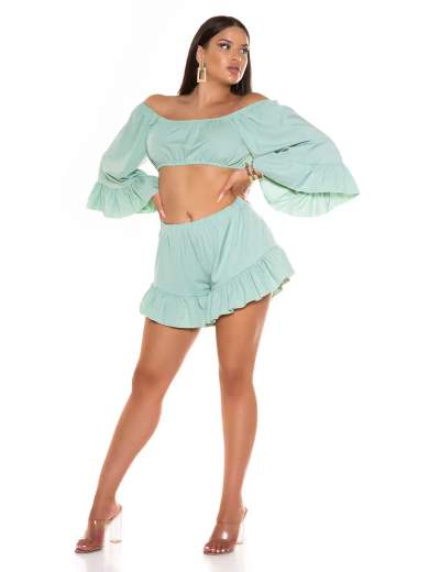 KOUCLA Completo Coordinato Top e Shorts con Volant 0000SET62108
