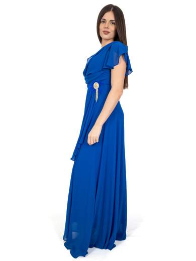 JEAN CRYÒ Abito lungo cerimonia in chiffon con scollo a V e maniche corte