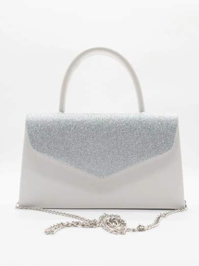 MICHELLE MOON Pochette argento elegante con glitter, manico rigido e tracolla a catena removibile HL3371-ARGENTO