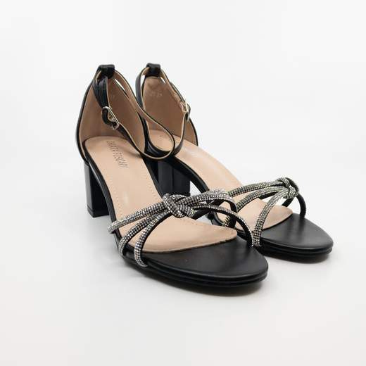 Sandali Gioiello Eleganti Neri con Tacco Largo e Strass – BSC-25-NERO