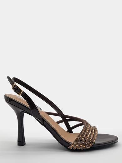 Brown Jewel Sandals with 10 cm Hourglass Heel and Rhinestones