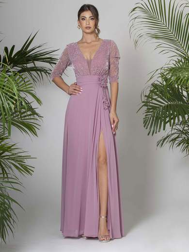 JEAN CRYÒ Abito lungo da cerimonia con corpetto scintillante e spacco elegante 35319