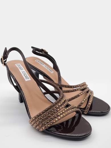 Brown Jewel Sandals with 10 cm Hourglass Heel and Rhinestones