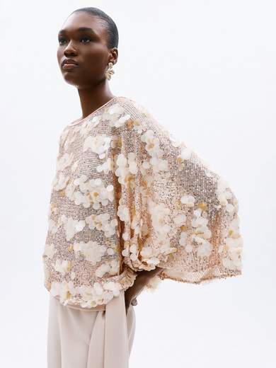 Completo Donna Blusa con Paillettes e Pantalone Flare in Cady