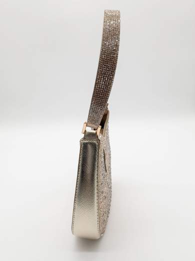 Pochette da cerimonia oro elegante con strass e tracolla rimovibile