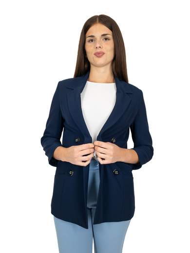 PERLA Giacca Lunga Donna Blazer Finto Doppiopetto Con Tasca Elegante