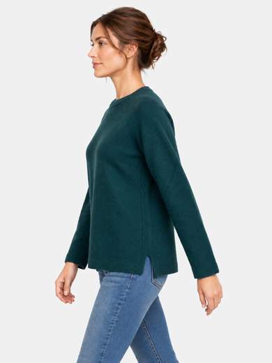 Women's Viscose Blend Crew-Neck Sweater with Textured Details