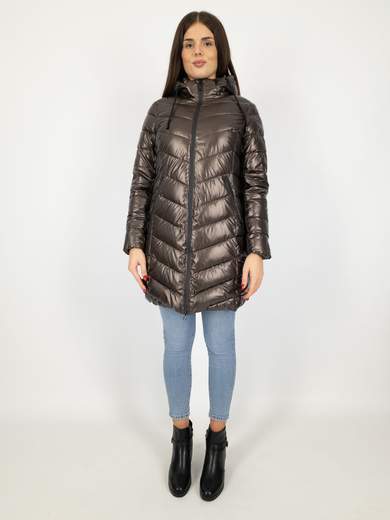 Piumino Lungo Al Ginocchio Donna Con Cappuccio Staccabile