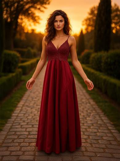 STRABELLO CERIMONIA Abito lungo da cerimonia con corpetto in pizzo e strass 9440HC