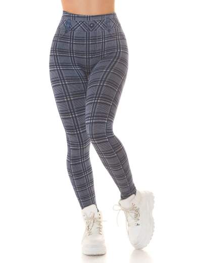 Leggings Sexy a Vita Alta con Motivo a Quadri