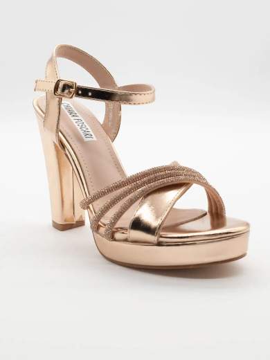 Chiara Foscari Sandalo alto bronzo con strass e plateau A37-386-BRONZO