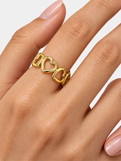 Anello regolabile con cuori INTENSITY in acciaio e oro PVD 18K