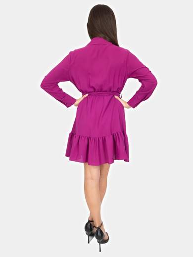Bucle Vestito Corto A Camicia Fondo Con Balze Donna Manica Lunga