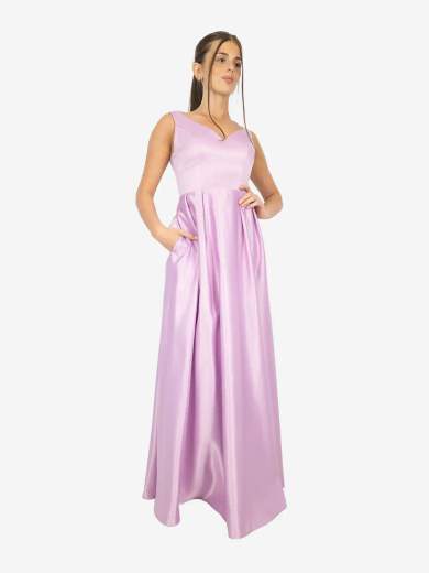 Abito lungo da cerimonia in raso con tasche e stola