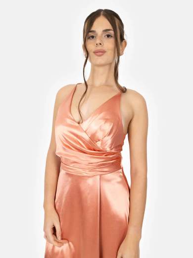 STRABELLO CERIMONIA Abito lungo da cerimonia in raso con spacco a portafoglio A29699-4396-ODESSA