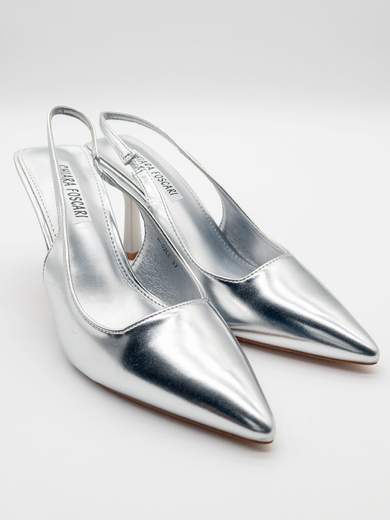 Slingback Argento Lucido Donna con Tacco a Clessidra 9 cm