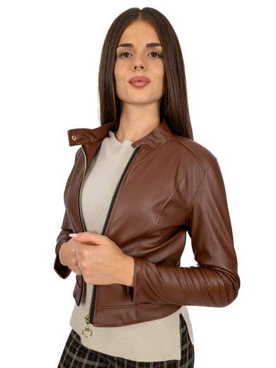 STRABELLO Giubbino Ecopelle Donna Corto Con Zip E Collo Alla Coreana