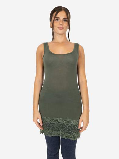 Canotta Donna Lunga Con Pizzo In Fondo Basic Per Leggings Slim Fit