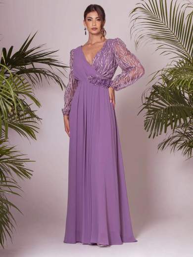 JEAN CRYÒ Abito lungo da cerimonia con maniche trasparenti in lurex 35342