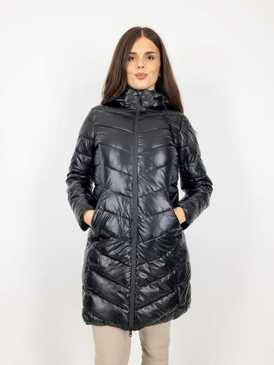 Piumino Lungo Al Ginocchio Donna Con Cappuccio Staccabile