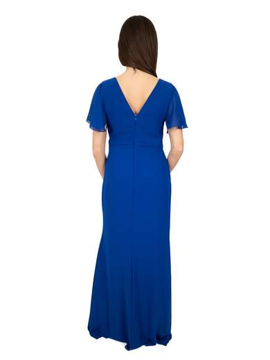 ROMEO GIGLI Abito lungo da cerimonia stile impero bluette con fiore in vita R-20