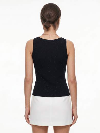 Glittery Tank Top with Boat Neck and Stretch Fabric