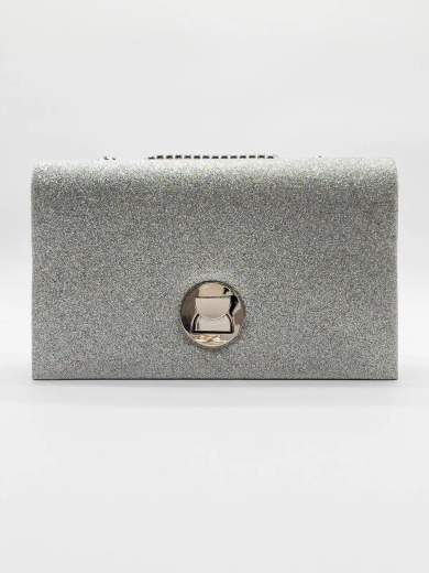 Pochette da sera glitter argento con tracolla in catena HD1283-ARGENTO