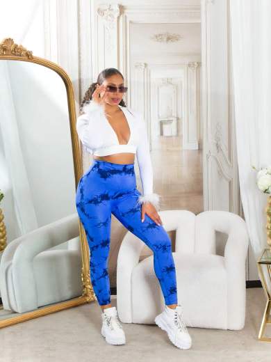 Leggings Sexy in Batik a Vita Alta con Cucitura Arricciata