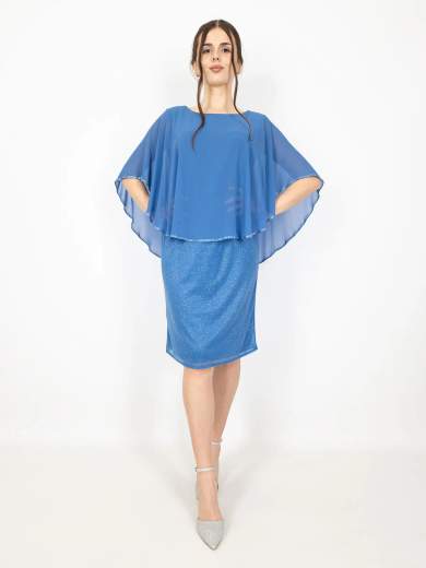 Sologioie Curvy Abito da cerimonia corto curvy con mantella in chiffon YSE990TU4376